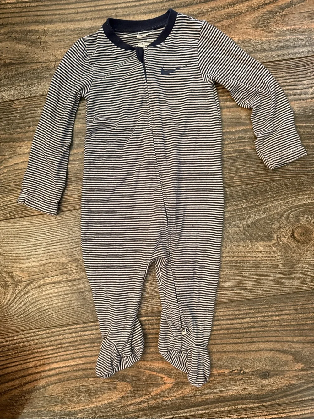 Nike Navy & White Striped Infant Footed One-Piece